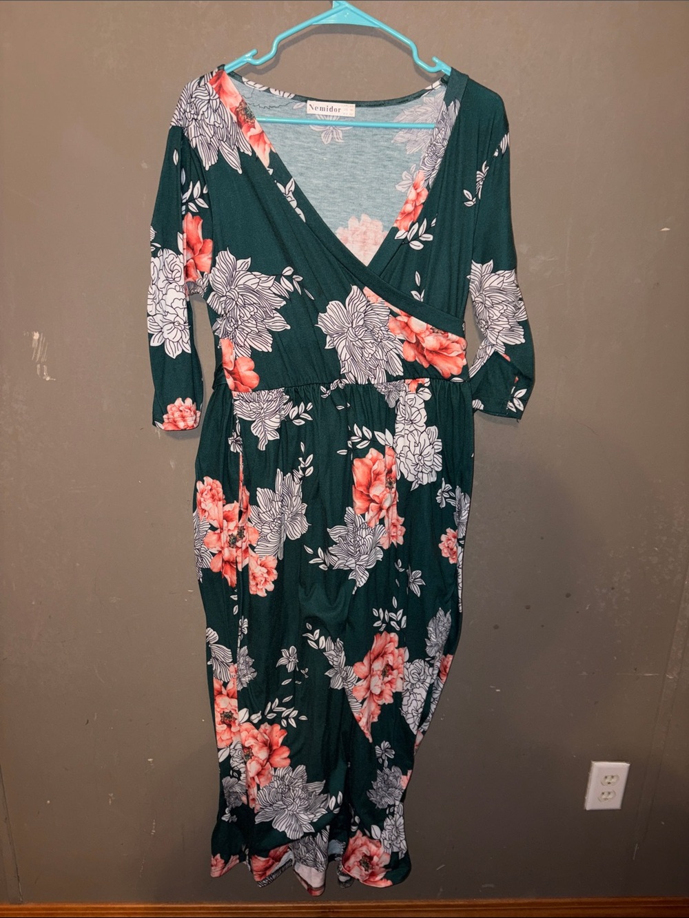 Wish Dark Teal Maxi Dress with Coral and White Floral Print
